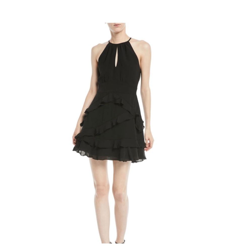 Parker Phoenix NAVY Ruffled Halter Mini Dress sz 4